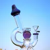 Slitted Donut Perc Glass Bongs Resplandor en la oscuridad Bola Hookahs cabezal de ducha perc Tuberías de agua 7 "de altura 4 mm Oil Dab Rigs 14 mm Junta hembra con tazón