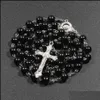 Pingente Colares Pingentes Jóias 7 Cores Religioso Rosário Católico Jesus Cross Long 8mm Bead Chains Para Mulheres Homens Christian Presente Drop D