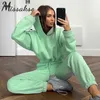 Missakso Fashion Two Piece Set Streetwear Hoodies Outfit Pockets Autumn Winter Top And Pants Casual Women Sport Sets White Pink 210331