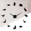 Jurassic Dinosaures T-Rex Miroir Grand Grand Mur 3D Horloges Autocollant Adhésif DIY Horloge Murale Montres Moderne Dino Mur Décor X0705