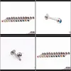Labret ، Drop Delivery 2021 Labret Ring Percing Percing Stud Crystal Gem Stone Fashion Jewelry 316L Stainless Steel 16g 6mm 8mm 10mm Bar Ear