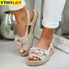 Été Casual Bow Tie Femmes Sandales Boucle Sangle Appartements Chaussures Femme Couleur Solide Peep Toe Sandalias Mujer Mode Zapato Mujer 0 x0526