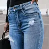 Jeans Womens Fashion High Waist Pocket Elastic Hole Streetwear Trousers Slim Denim Harajuku Straight Pants Pantalon Femme