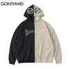 Gonthwid Hip Hop Zip Up Gothic Hoodie Jacket Hooded Sweatshirt Två ton Punk Zipper Coat Mens harajuku Höst bomull 211126