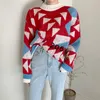 O-nacke tjock varm stickad jumper tröja kvinnor vinter långärmad geometrisk mönster koreanska mode kvinnliga pullover toppar 210513