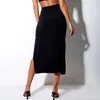 Skirts Summer Skirt 2022 High Waist Fold Open Fork Draw Rope Hip Black Grey Club Fashion Tight Long Womens Sexy