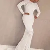 Robes de soirée de luxe blanc Sexy marquage à chaud robe de bal à manches longues