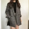 colorfaith 겨울 봄 여성의 블레이드 도중 가슴 주머니 공식 재킷 체크 무늬 겉옷 탑스 JK7113 211006