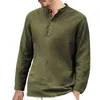 Mens Linen Blus Summer Beach Wear Vintage Löst andningsbara skjortor Comfy Solid Color Long Sleeve Casual Man Men's T-shirts