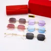 Frameless shield fashion women sunglasses with polarized color mixing lenses and golden metal temples designer sunglass