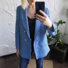 ZXQJ Tweed mujer elegante azul Blazers moda señoras Vintage suelta Blazer chaquetas Casual mujer ropa de calle trajes niñas Chic 210930