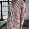 WOTWOY Cardigan con scollo a V lavorato a maglia jacquard Donna Autunno Inverno Bottoni-up Maglione stampato allentato Cardigan Kimono femminile Top in maglia 211011