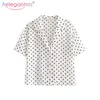 Aelegantmis Sommar Elegant Vit Kvinnor Chiffon Blouse Fashion Dot Skriv ut Kortärmad Blusar Ladies Casual Shirts Toppar 210607