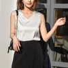 Silky Stretch Satin Summer Women Tank Top Sexy V-Neck Sleeveless Black White Pink Office Lady Camis Plus Size W187 210526