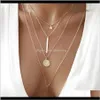 Necklaces & Pendants Jewelry Drop Delivery 2021 Fashion Star Bar Disc Pendant Four Layer Gold Color Plated Metal Chain Woman Necklace S25Hz