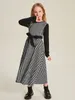 Girls Houndstooth Pattern Belted Dress SHE