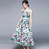 Yüksek kaliteli yaz moda zarif kadın tatil elbise spagetti kayışı çiçek baskı vestidos 210531