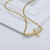 Tiny Gold Curved Sideways Cross Necklace For Women Men Cubic Zirconia Religious Pendant Jewelry Charm Collier Chains341e