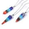 Rainbow 7 Chakra Camadas de Cristal Roxo Lapis Aventurine Tiger Pingulum Pendulum Pingles Colar Para As Mulheres Jóias