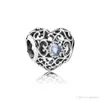 Genuine S925 Sterling Silver Fit Pandora Bead Love Heart Blue Turquoise Crysta Charm For Bracelet DIY Beads Charms