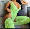 Frauen Overalls Sexy Spitze Spaß Anzug Zwei Stück Shorts Set Ärmel Open Back Tiefem V-ausschnitt Onesise Lange Strümpfe Einfarbig kleidung JCK