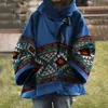 5xl Women Batwing Sleeve Ethnic Print Hooded Baggy Coat Toggle Horn Jacket Overcoat Overcoats Warm Coats Women's Jackets