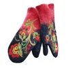 女性の冬のフェイクカシミヤ暖かいフィンガー手袋花刺繍ミトンT5UF 5フィンガー