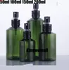 300pcs / lot 150ML زجاجة رذاذ الحيوانات الأليفة، البخاخة 150CC البلاستيك زجاجة خضراء داكنة مع أغطية البخاخ الأسود، التجميل التجميل الكمية