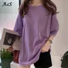 Koreanischer Stil weibliches T-Shirt reine Farbe M-XL übergroße Frauen Tops Harajuku einfache grundlegende T-Shirt Feminina weiß lässig O-Ausschnitt 210720