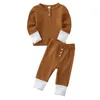 Baby Wascings Conjunto Sólido Color Stripe Pit Manga Longa Suéter + Calças 2 Pçs / Set Pajamas Kids Ternos Zyy877