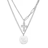 n1803 Mother Day Gifts Stainless steel Layering Necklace for Girls Women Cross With Heart Medal Chocker Charms Good Luck Silver 390mm+65mm