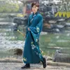 TV Film performance stage wear Hanfu Men's vintage Pattern embroidered tang suit long Sleeve costume blue Sets Swordsman Chinese ancient Clothes