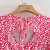 Zomer damesjurk V-hals luipaard print open rug losse bladerdeeg korte mouw jurk Koreaanse stijl Sexy roze Midi-gewaden Sel 210712