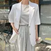 Korejpaa Women Tailored Coat Summer Korean Fashion Temperament Commute Casual Lapel Two-Button Short-Sleeved Suit Jacket 210526