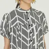 [EAM] Women Printing Geometry Dot Big Size Dress Stand Collar Short Sleeve Loose Fit Fashion Spring Summer 1DD7204 21512