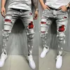Homens Slim-Fit Rasgado Masculino Jeans Pintado Moda Patch Beggar Pants Jumbo Mens Lápis Hip Hop Drop