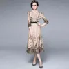 Spring Femmes Elegant Embroidery Mesh Dress Femme Vintage Designer Ruffles High Taist Slim Party Vestidos 210519