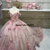 Princess Pink Ball Gown Quinceanera Dress Off Shoulder 3D Flowers Vestidos de 15 años 2021 Prom Dresses for Girl Party