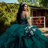 Wunderschöne Emerald Green Quinceanera Kleider Kristallperlen Ballkleid Mexikanische Mädchen süße 16 Kleid Rüschen Vestidos de 15 aos