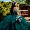 Wunderschöne Emerald Green Quinceanera Kleider Kristallperlen Ballkleid Mexikanische Mädchen süße 16 Kleid Rüschen Vestidos de 15 aos