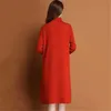 Pull Robe Femmes Orange Rouge Lâche Col Roulé Hiver Mode Fond Épais Tricoté Vêtements Vestidos Feminina LR999 210531