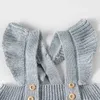 0-2歳の夏のかわいい飛行スリーブベビーコットン編み物ロンパース子供のノースリーブセーター服210417