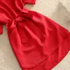 Camisas Mulheres Verão Vestido Casual Moda Escritório Senhora Sólida Vestidos de Chiffon Vermelho para Mulheres Sashes Senhoras Senhoras Vestidos Femme 210527