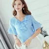 Vrouwen 2022 lente zomer blouse Koreaanse stijl shirt mode casual chiffon shirts korte mouw roze blouses plus size tops dames