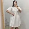 Women Black Korea Chic Puff Sleeve Loose Casual Ladies Summer Product Pleated Dress Trendy Clothing Vestido 16W832 210510