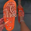 Slippers bandana desliza mulheres grafites legais em casa sandálias de verão femininas azuis azuis preto tingem calçados atacado