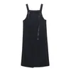 [EAM] Women Black Slit Zipper Irregular Casual Dress Slash Neck Sleeveless Loose Fit Fashion Spring Summer 1DD8268 210512