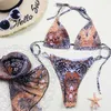 Sexy Leopard Bikini With Skirt Halter Swimwear 3 Piece Sets Women's Swimsuit Mesh Bathing Suit Bikinis Beachwear 210702