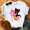 T-shirt da donna Maycaur Pink Tacchi alti tacchi a fiori Stampa T Shirt Donne Trendy Hipster Hipster Harajuk Kawaii Maniche corte Top Tee Femme Vestiti