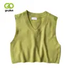 GOPLUS femmes col en v tricoté gilet printemps automne pull gilets court femme décontracté sans manches torsion tricot pulls C9510 210812